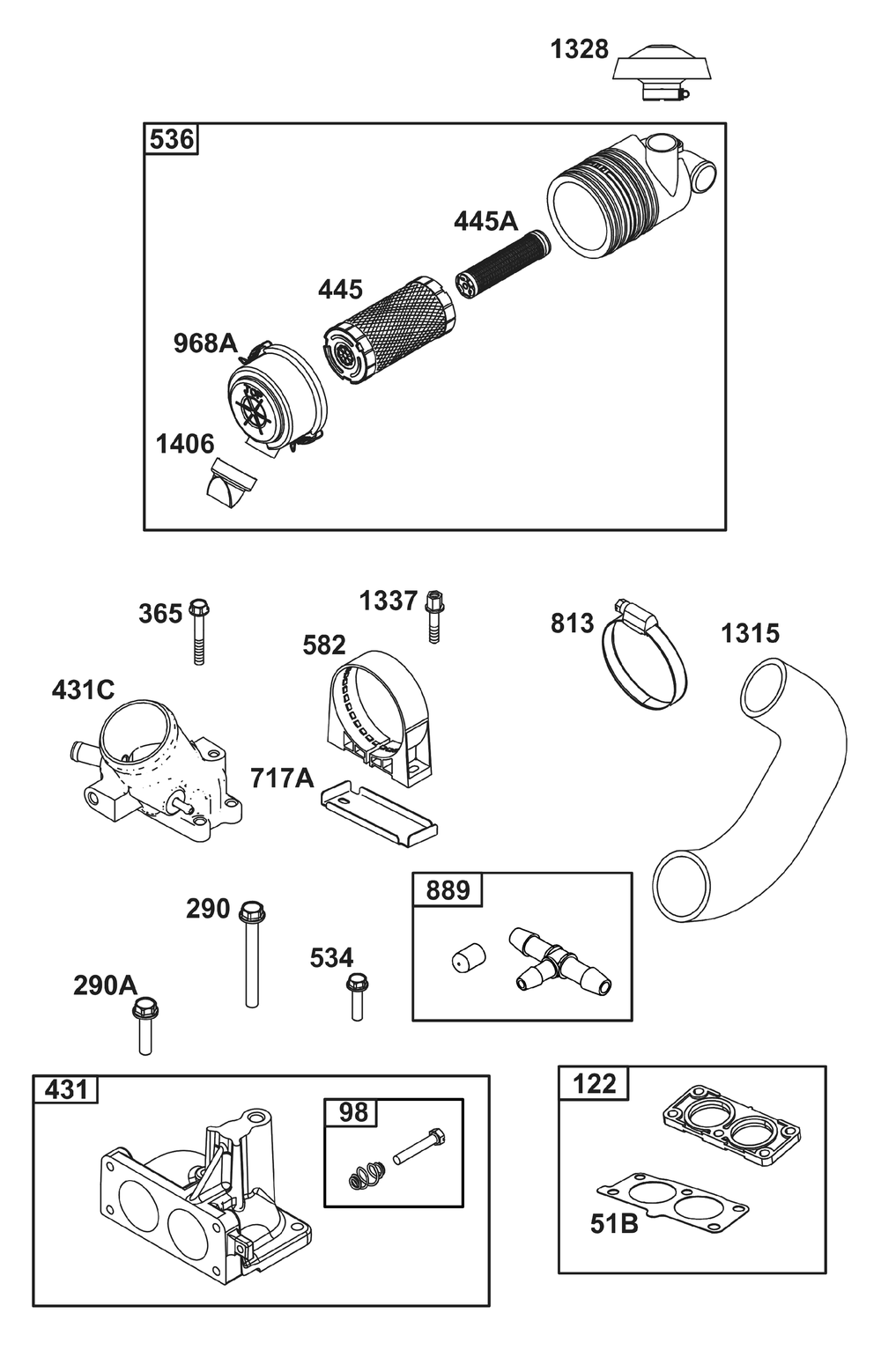 Air Cleaner Group Diagram and Parts List for 613477-4201-J1 400000 - 699999 Briggs and Stratton Engine
